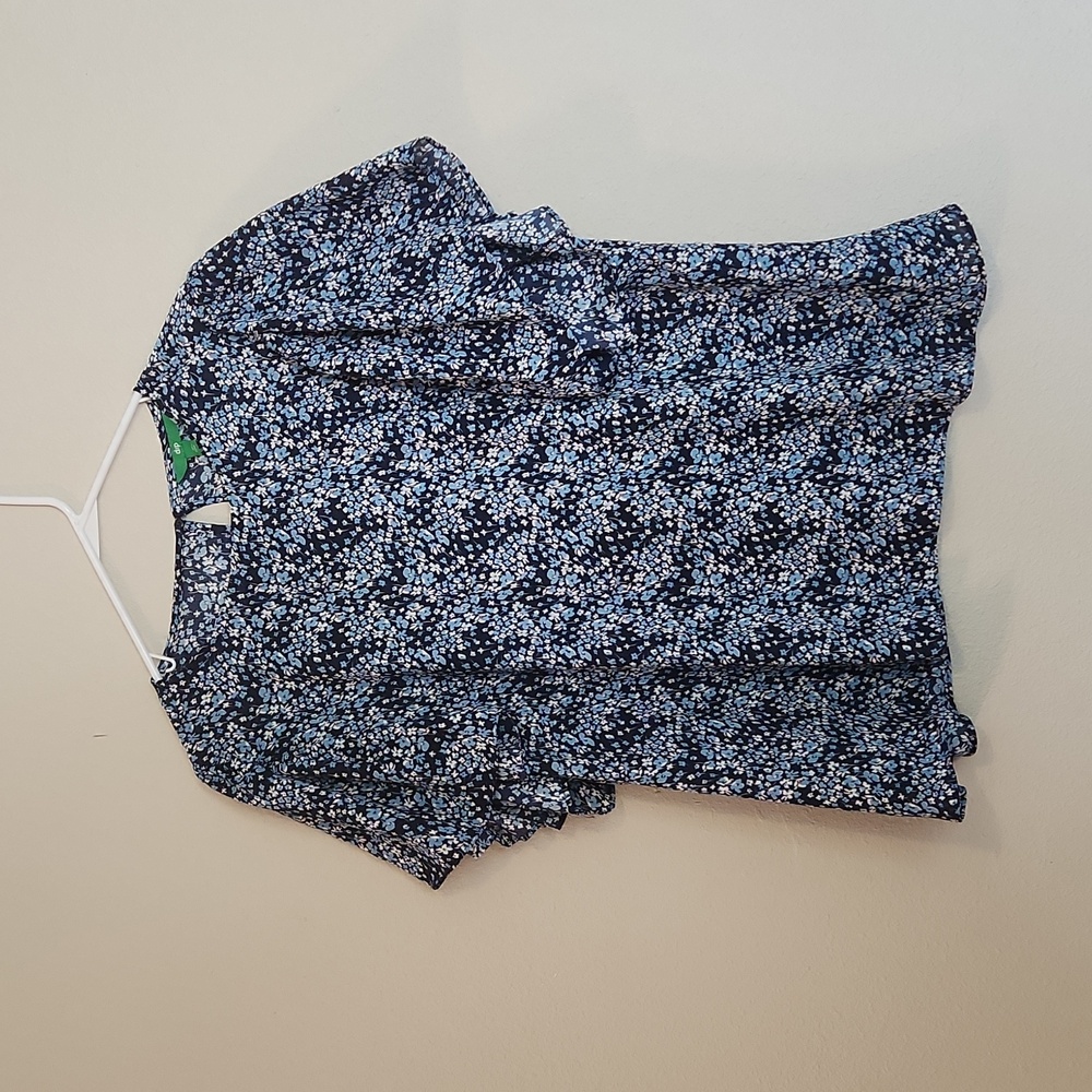 Women's Ruffle Sleeve Blouse Size XL Blue Floral